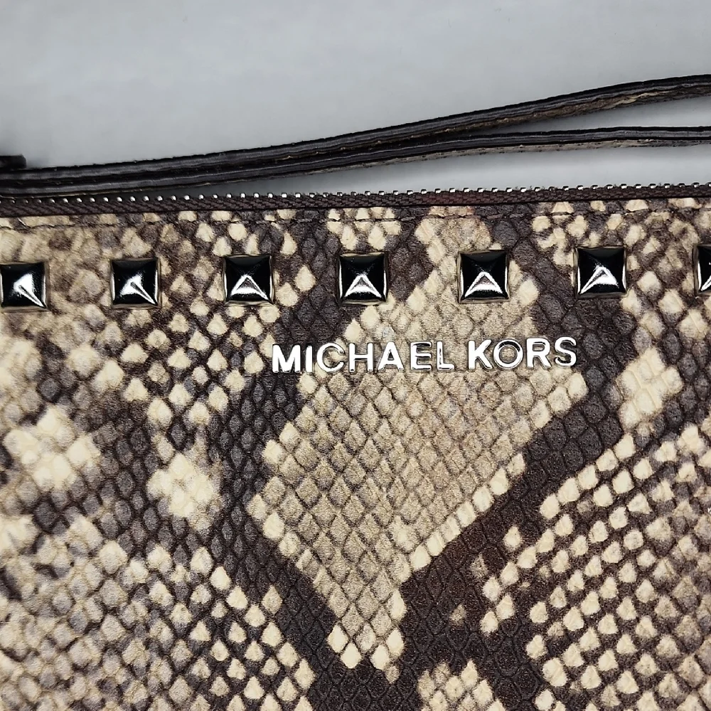 Michael Kors Brown Snake Print Studded Wristlet